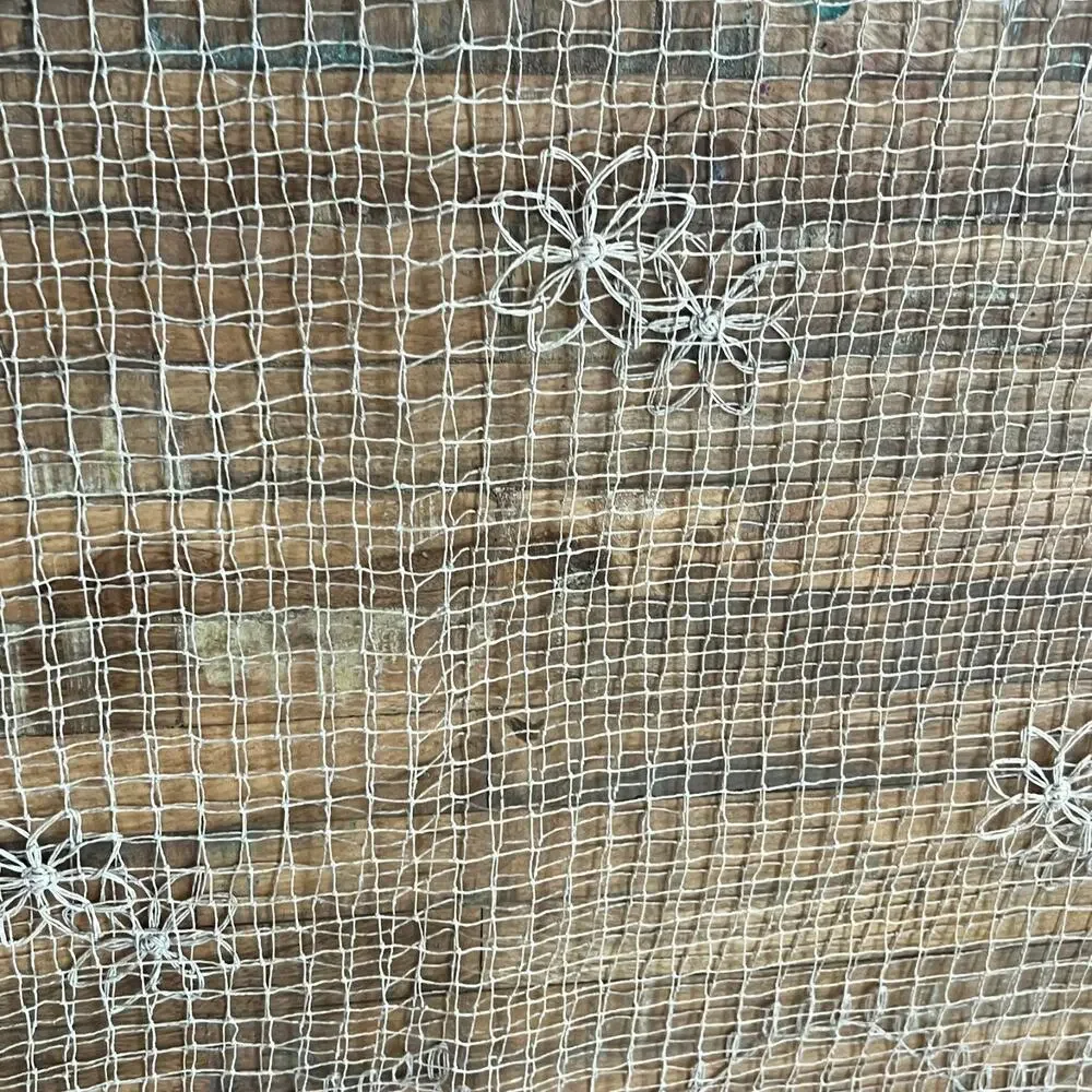 Vintage Crochet Net Fringe Multi Use Curtain Floral Wavy Beige 112